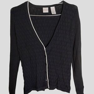 Emma James Womens‎ Sweater Sz Small Black Textured Knit Button Cardigan Vtg